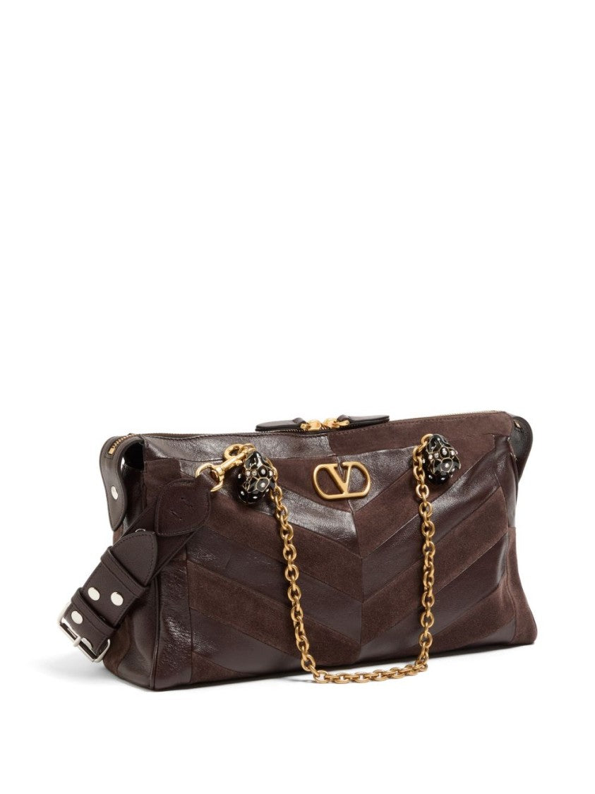 Valentino Garavani Black Chevron Pattern Leather Gold-Tone Shoulder Bag