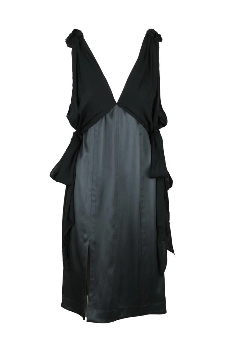 Bottega Veneta Silk Midi Dress Side Slit - Black
