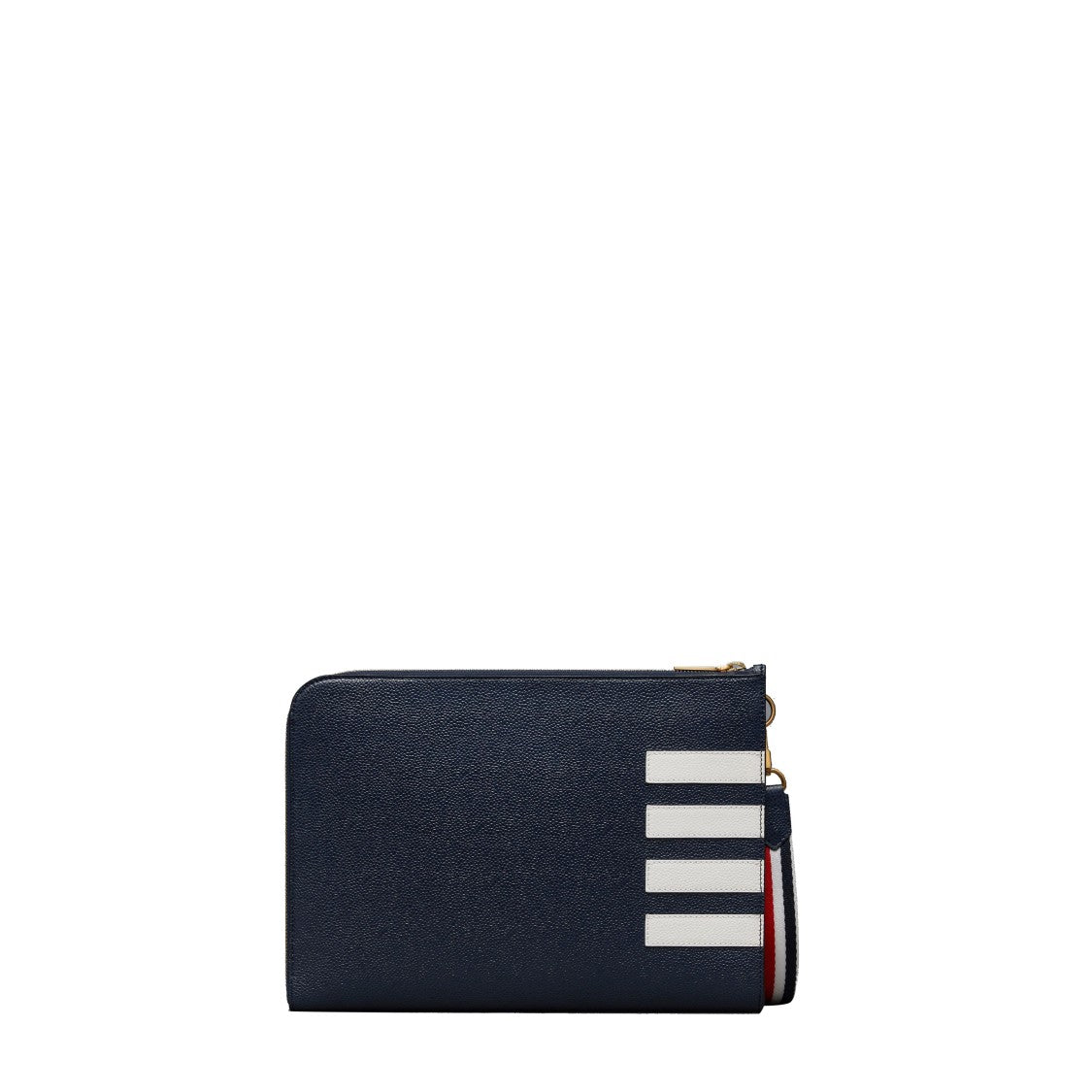 Thom Browne Medium Gusset Folio With 4-Bar Stripe Design In Textured Leather