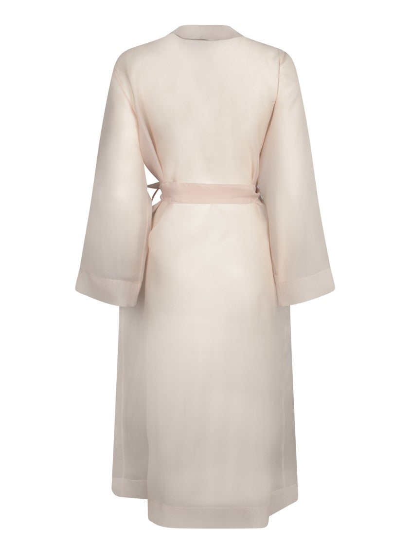 Blanca Vita Light Beige Organza Duster With Three-Quarter Sleeves