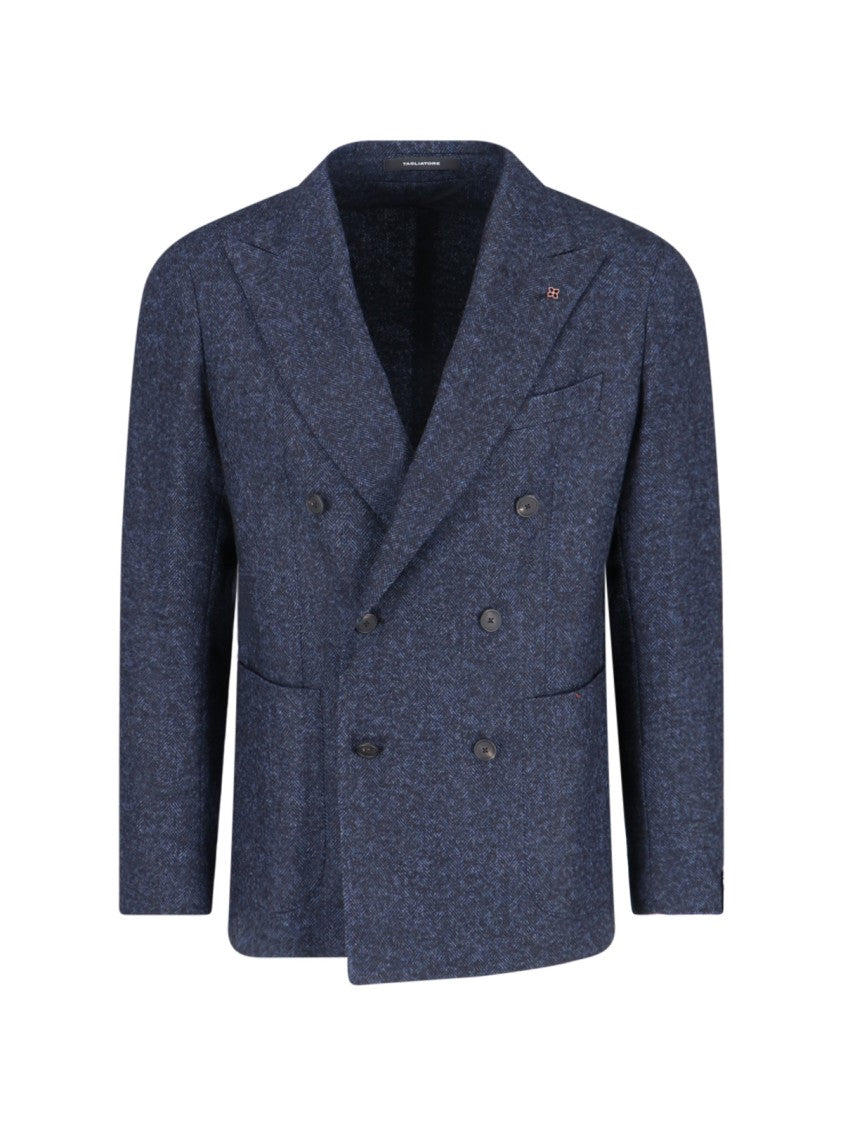 Tagliatore Blue Stretch Double-Breasted Blazer