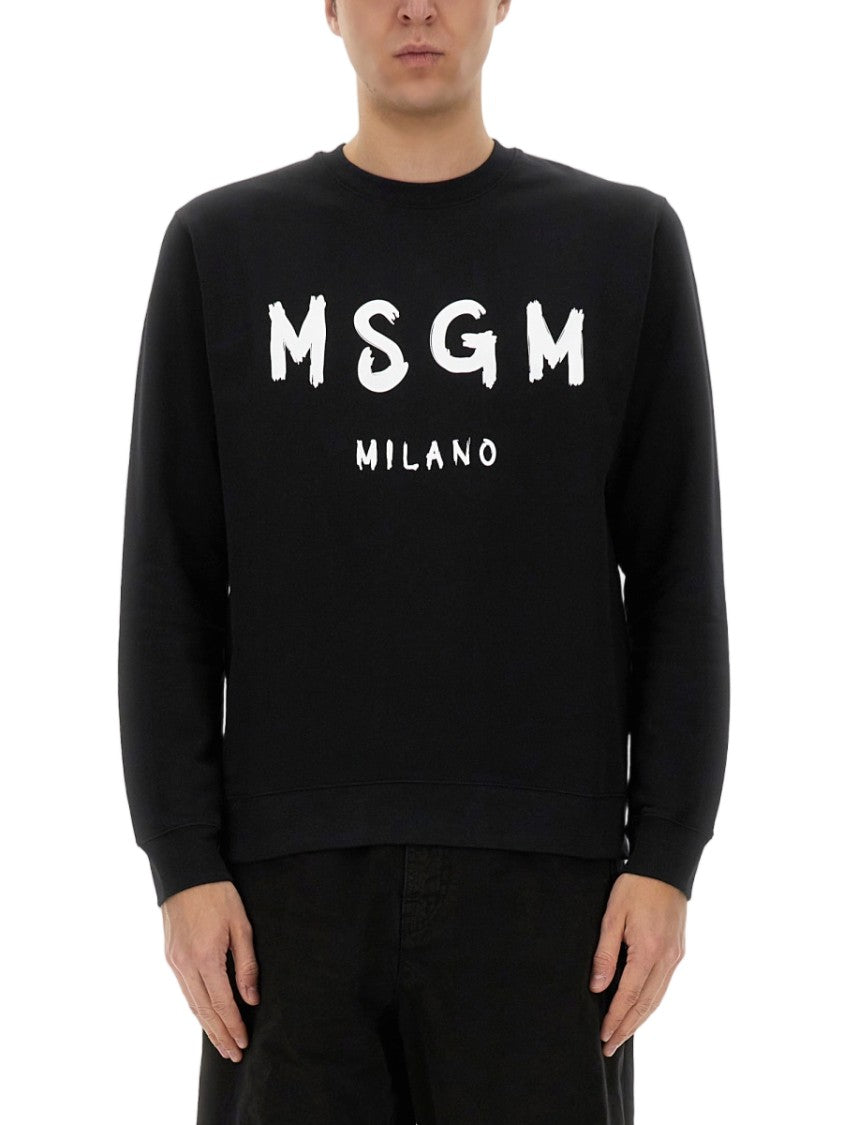 Msgm Black Graphic Logo Cotton Sweatshirt