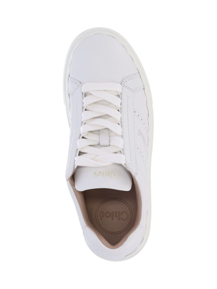 Chloé Minimalist White Calf Leather Sneakers With Tonal Logo