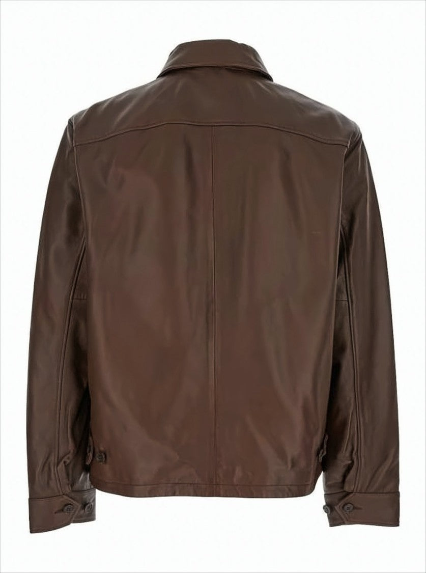 Polo Ralph Lauren Brown Lamb Leather Jacket With Tailored Fit