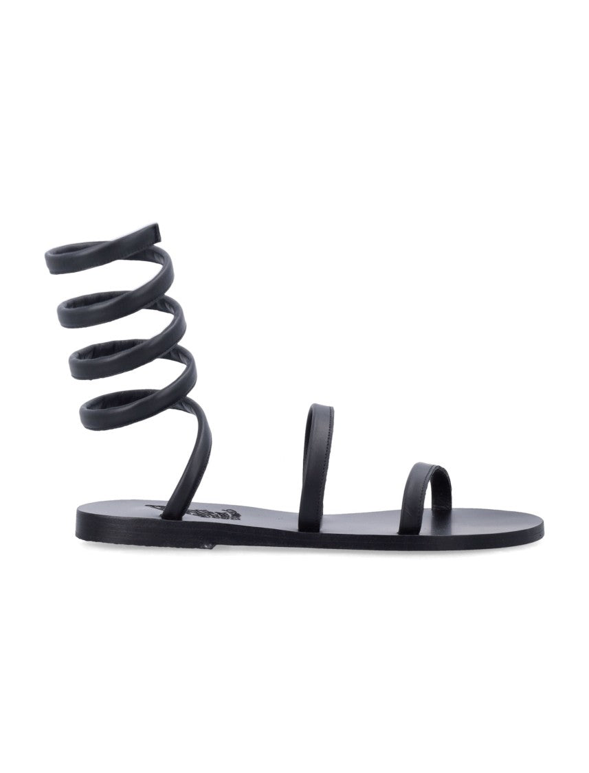 Ancient Greek Sandals Ofis Black Leather Gladiator Wrap Sandals