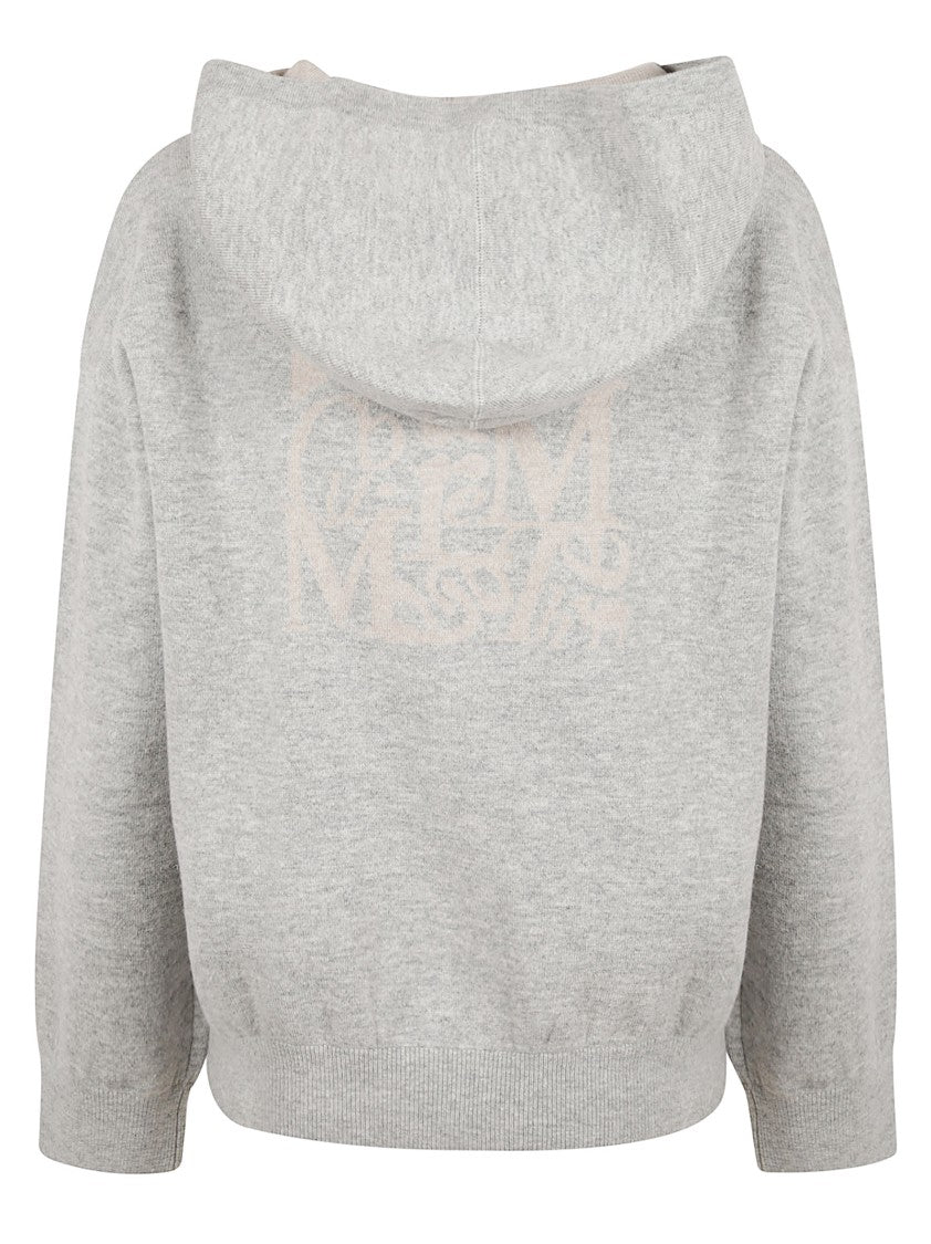 Max Mara Light Grey Zip-Up Sweater With Hood
