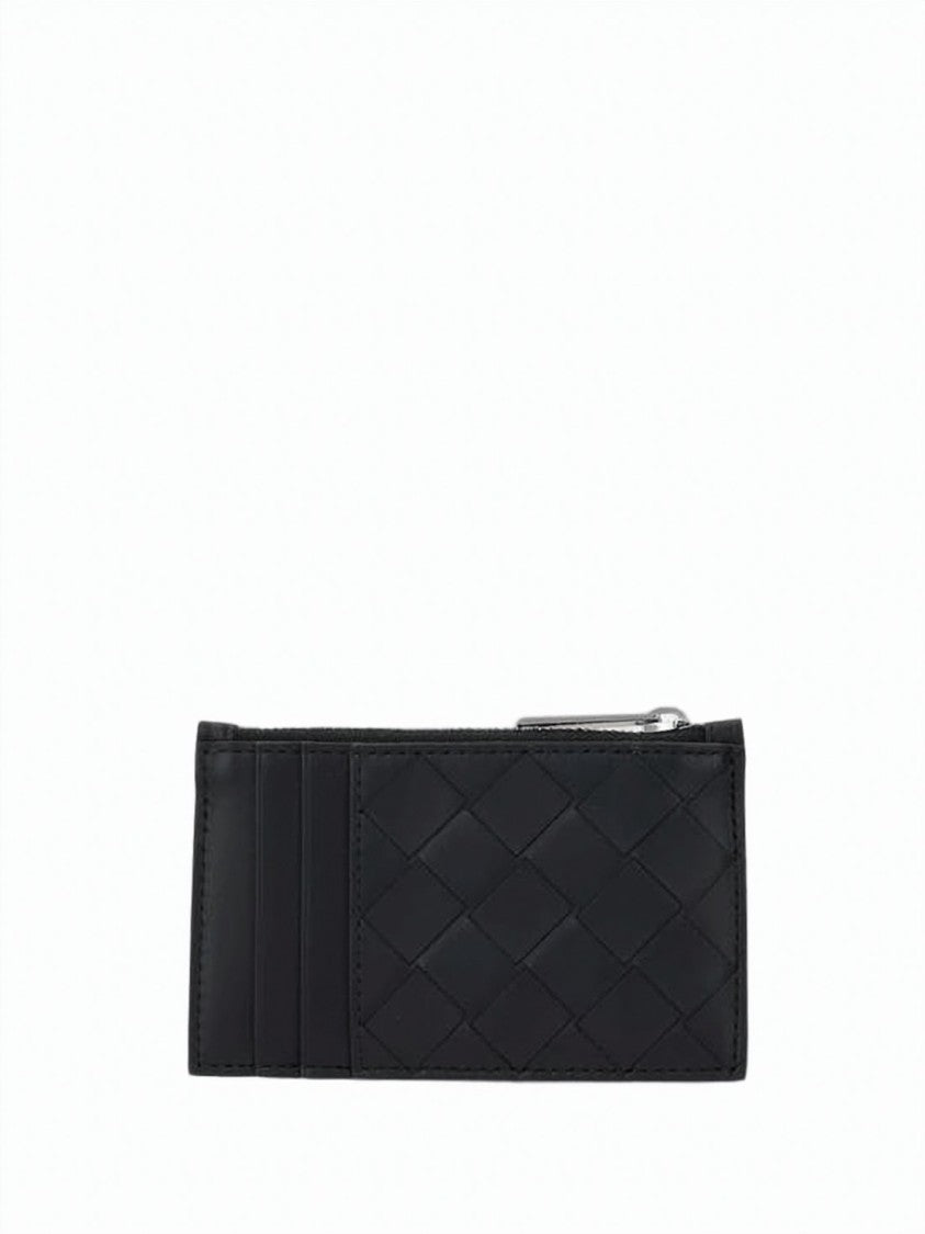 Bottega Veneta Intricately Woven Calf Leather Zippered Card Case