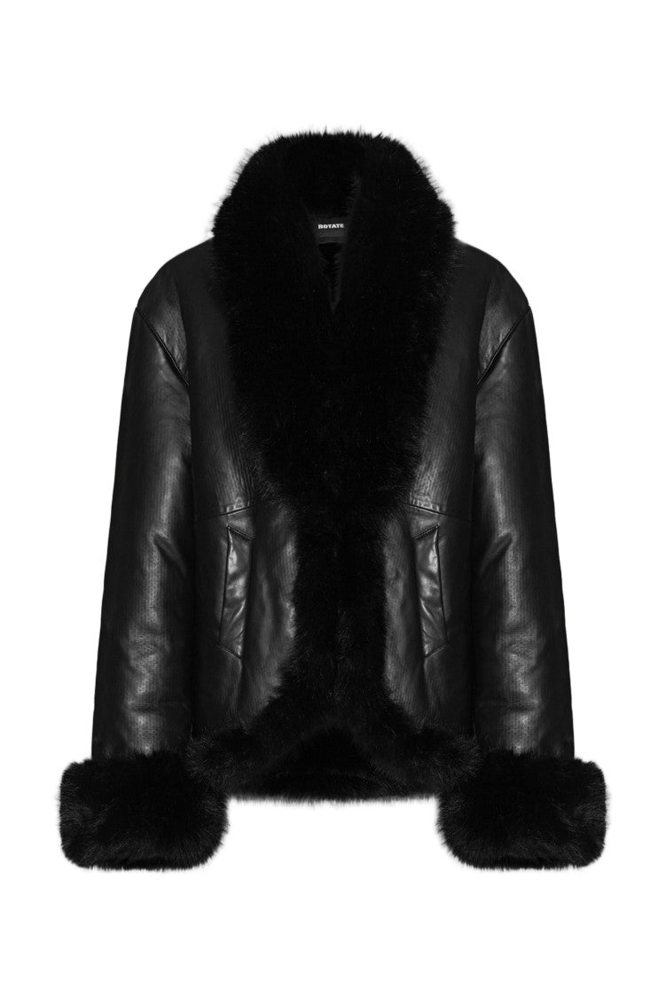 Rotate Bonded Leather Fur High Collar Jacket