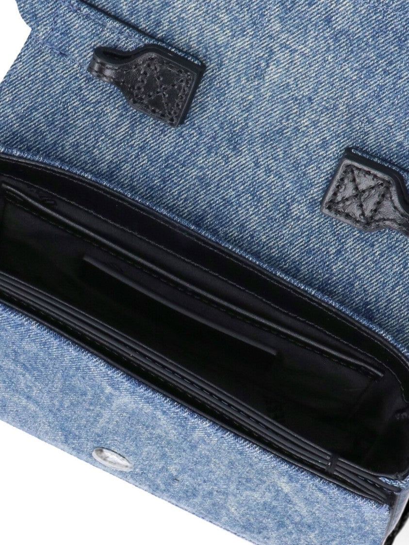 Diesel Shoulder Bag In Blue Denim With Leather Trims