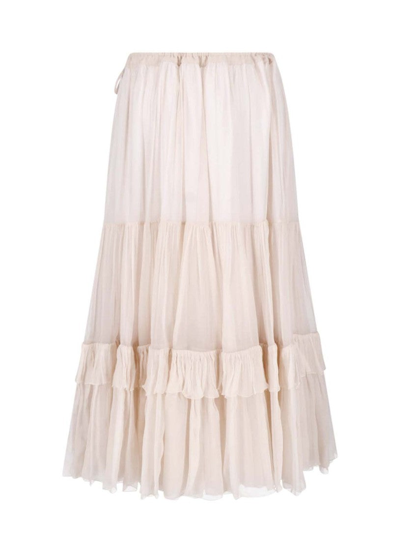 Chloé Pink Tiered Ruffled Silk Muslin Maxi Skirt