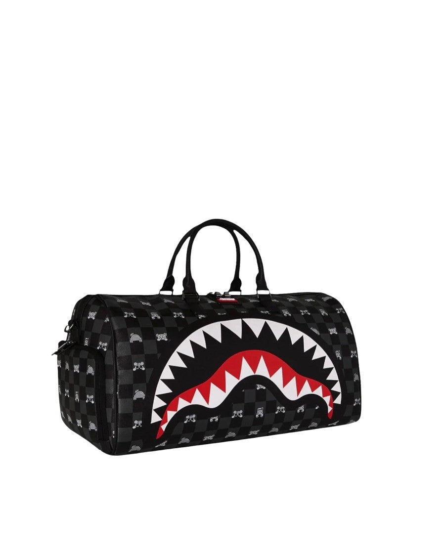 Sprayground Cylindrical Eco Leather Duffle Bag With Shark Graphic