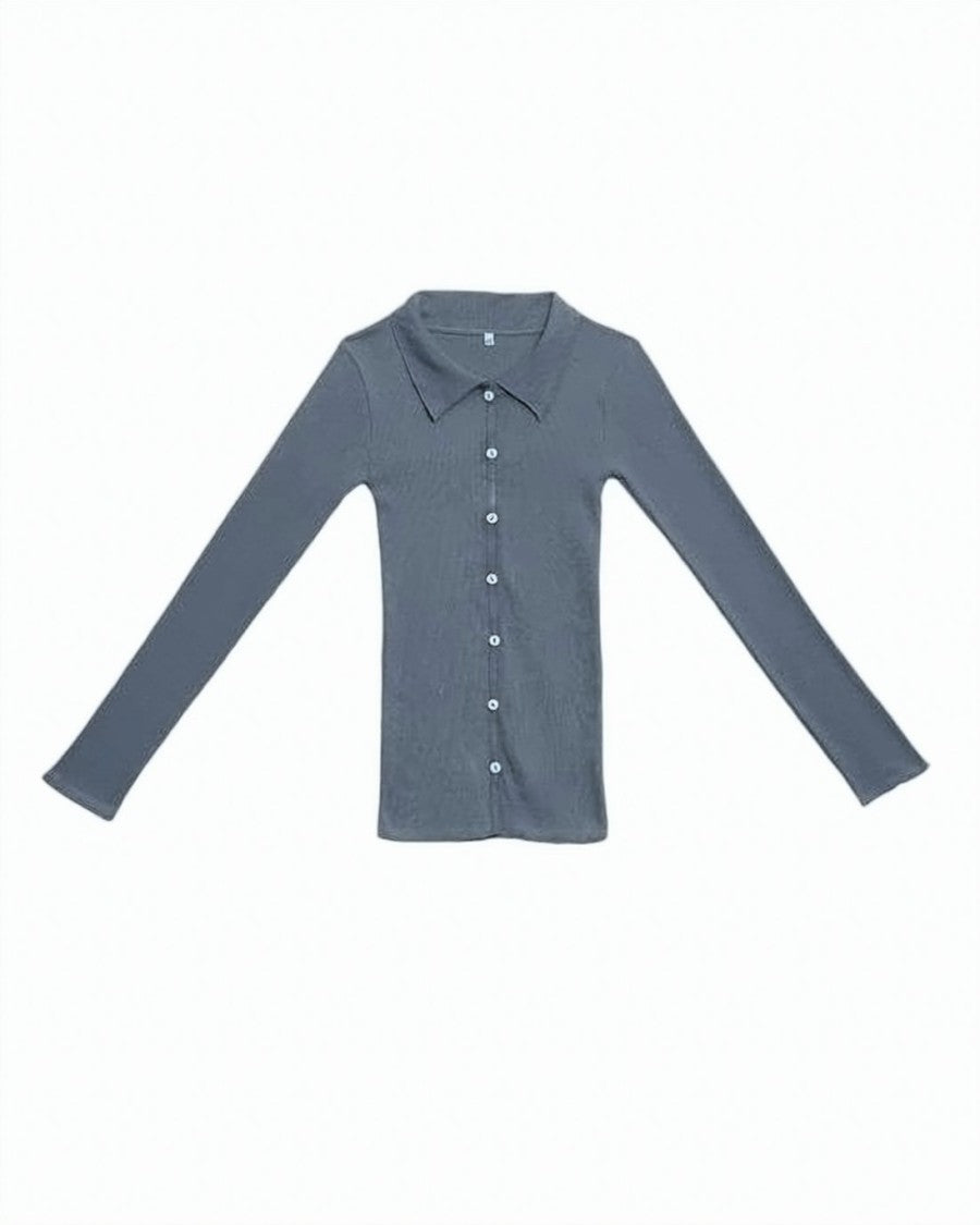 Baserange Slim-Fit Grey Cardigan With Button-Down Front