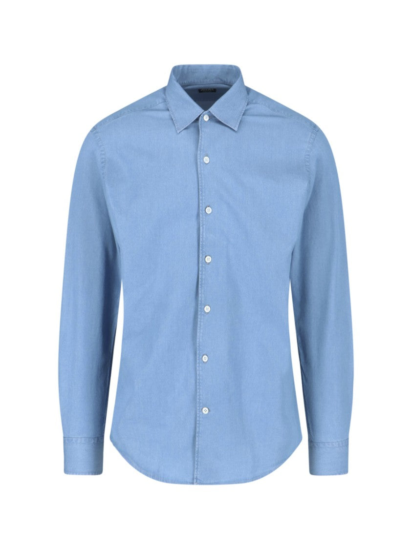 Zegna Blue Tailored Cotton Classic Collar Shirt