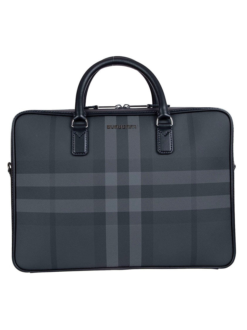 Burberry Structured Document Bag With Check And Detachable Strap