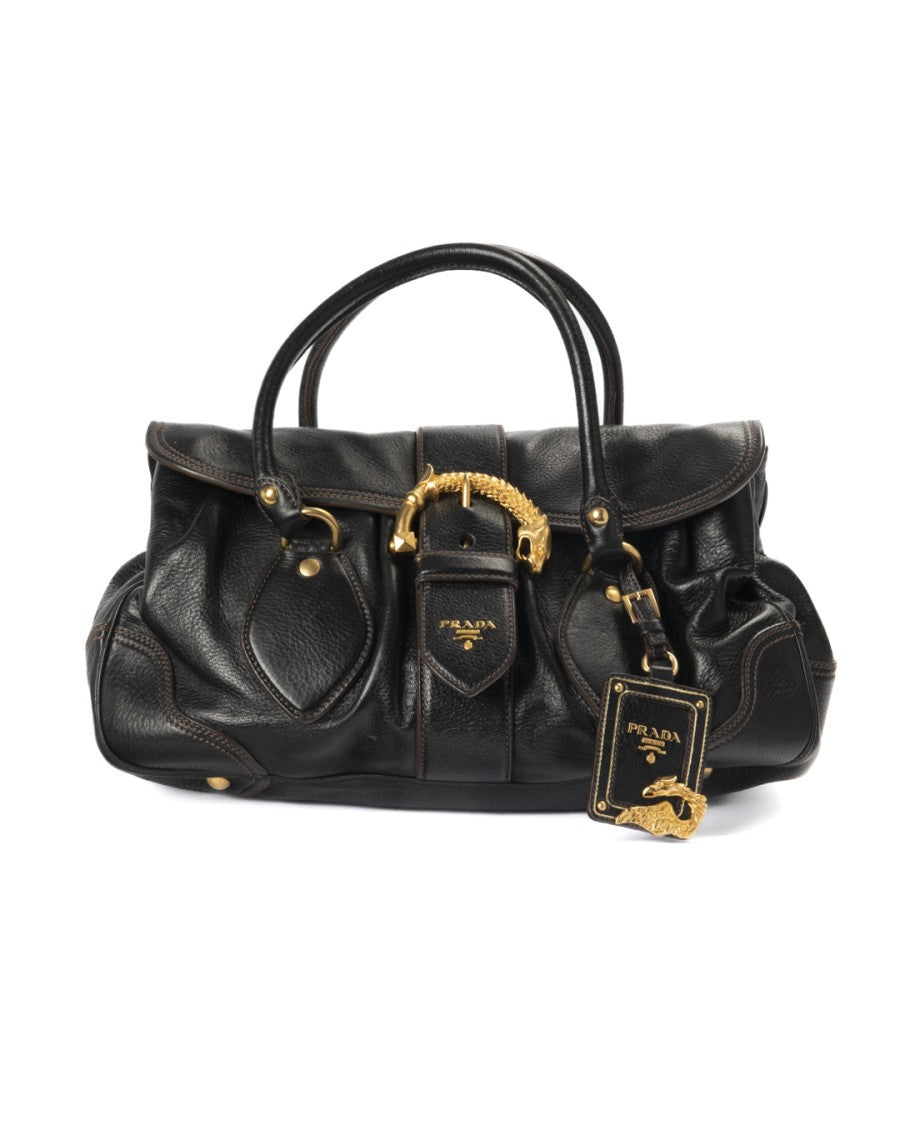 Prada Medium Black Dragon Shoulder Bag With Gold Hardware