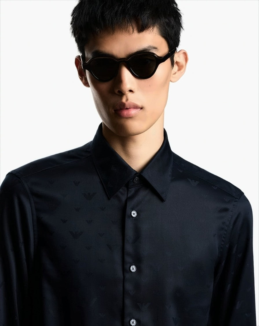 Emporio Armani Lyocell Jacquard Shirt With All-Over Eagle Design