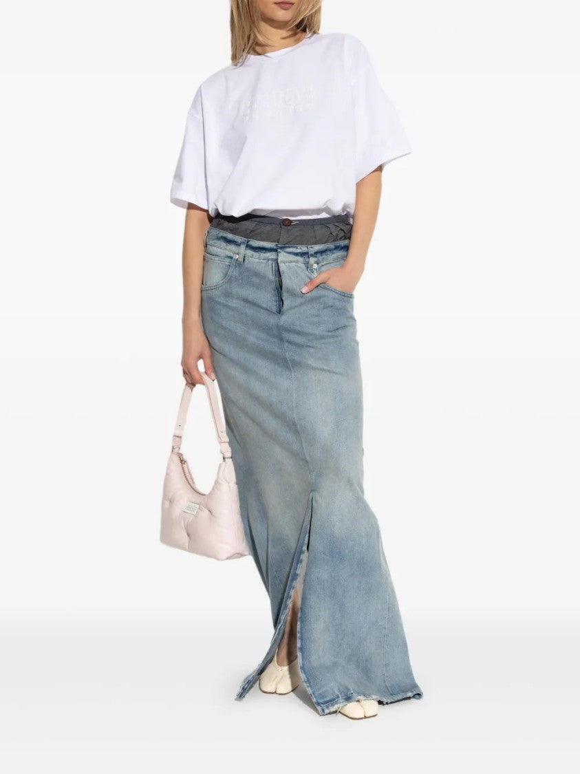 Mm6 By Maison Margiela Casual White Cotton T-Shirt With Crew Neck Design