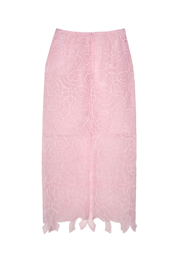Cecilie Bahnsen Pencil Skirt In Liquid Myrtia Organza With Bow Embroidery