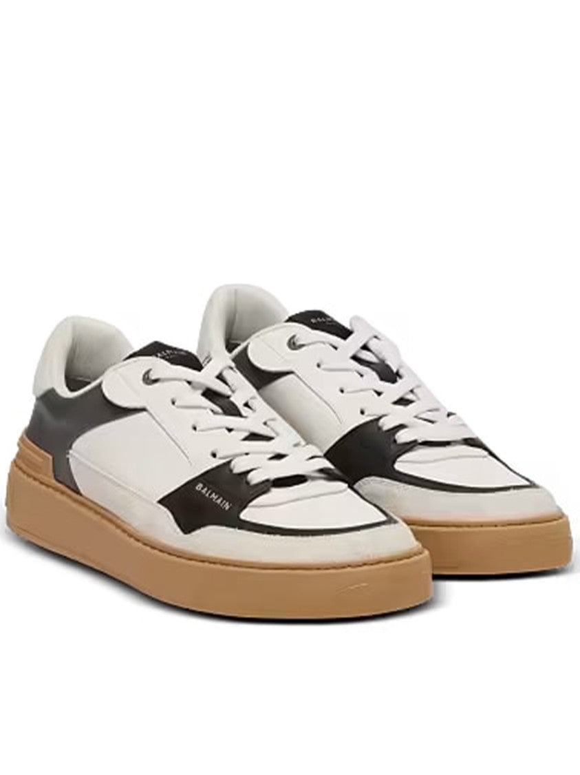 Balmain Tan Low Top B-Court Leather Sneakers