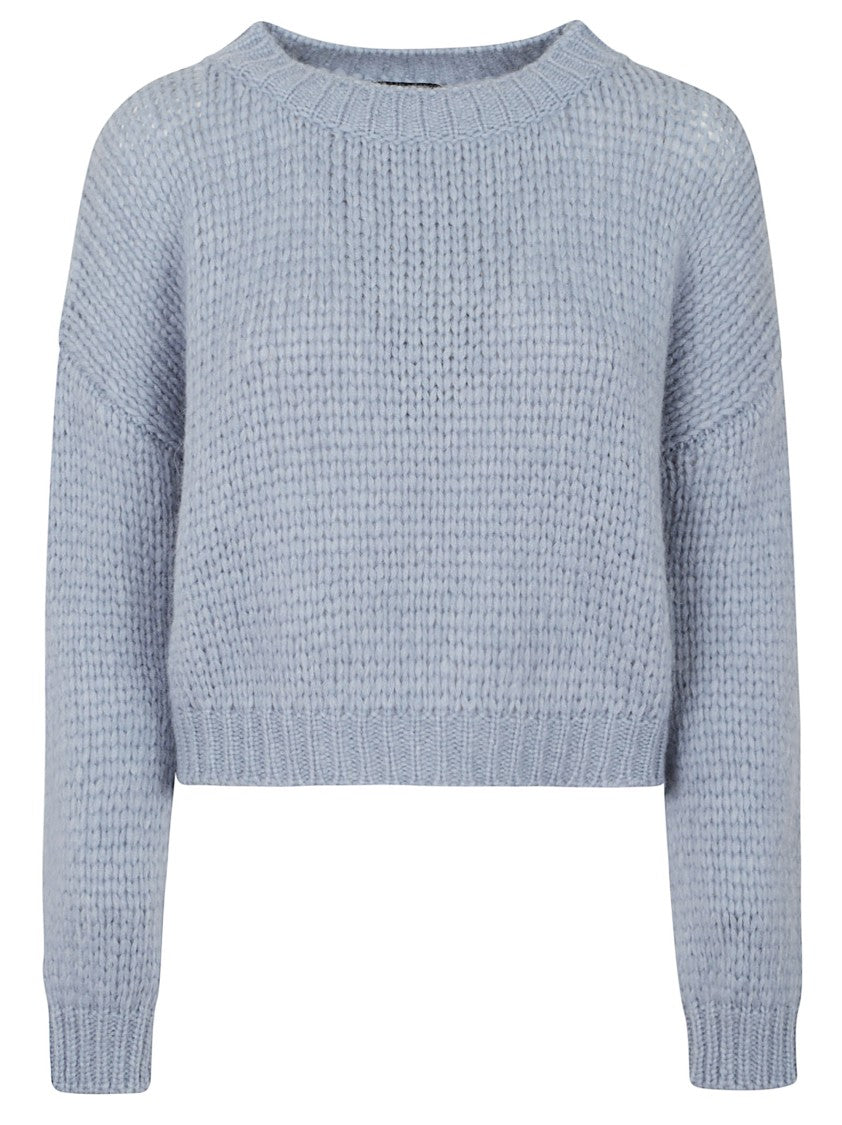 Roberto Collina Boxy Fit Crewneck Sweater In Light Blue Alpaca Wool