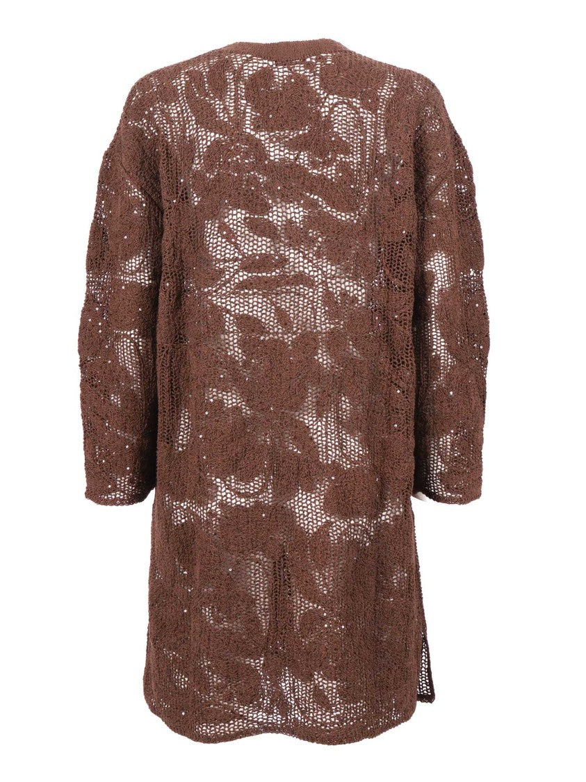 Kangra Cashmere Brown Open Knit Sequined Jacket