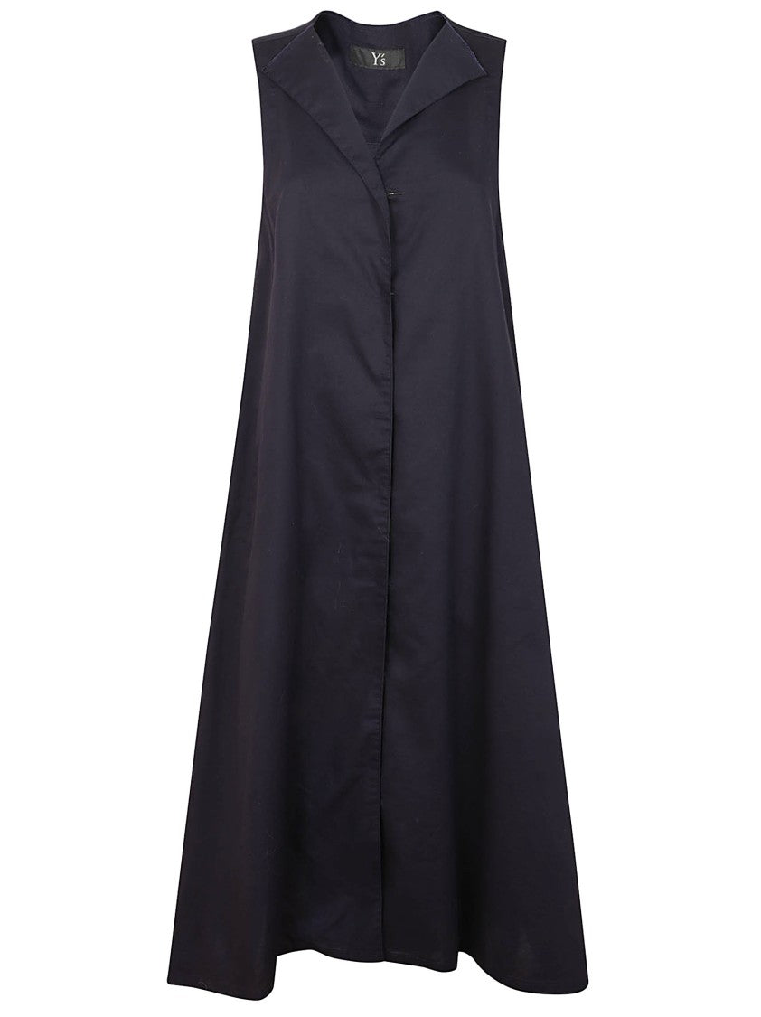 Yohji Yamamoto Sleeveless Black Maxi Dress With Classic Collar