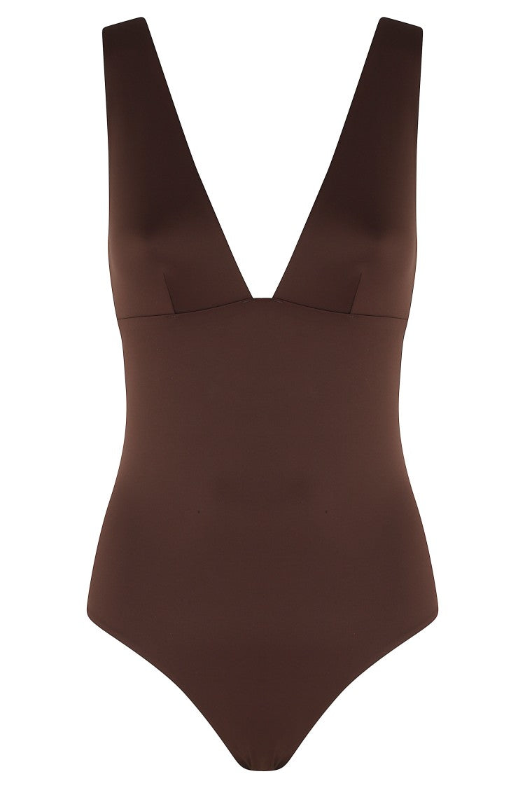 Mc2 Saint Barth Brown Calliope Deep Neckline Polyamide Swimsuit