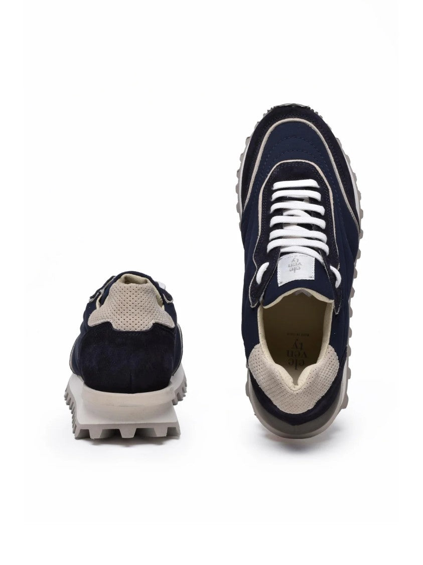 Eleventy Blue Suede Nylon Contrast Sneakers