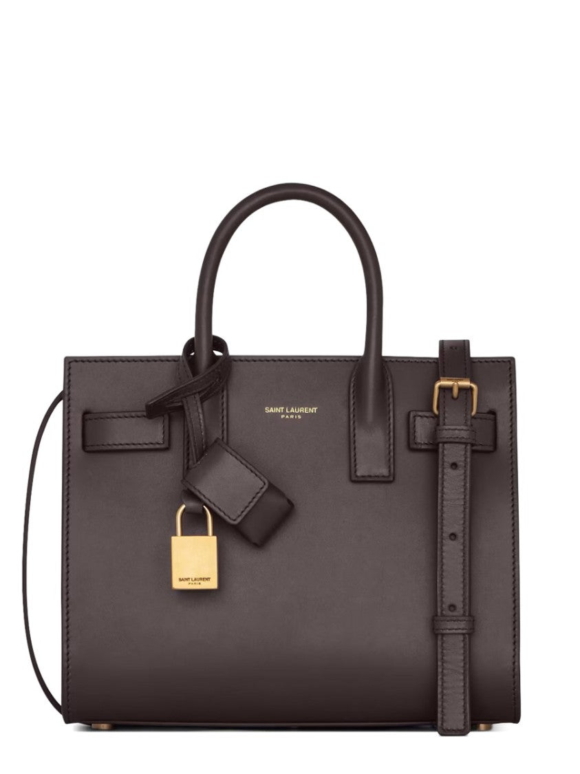 Saint Laurent Brown Sac De Jour Nano Lambskin Structured Handbag