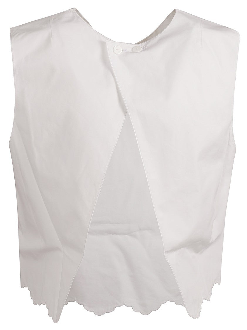 Patou Sleeveless White Top With Scalloped Hem