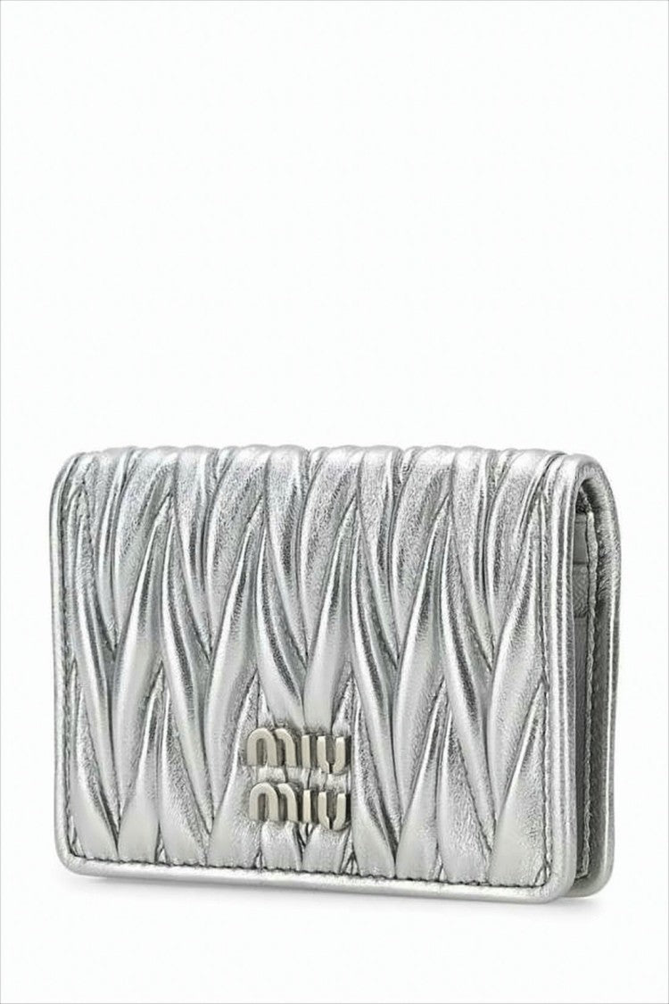 Miu Miu Quilted Lambskin Card Wallet With Metallic Finish