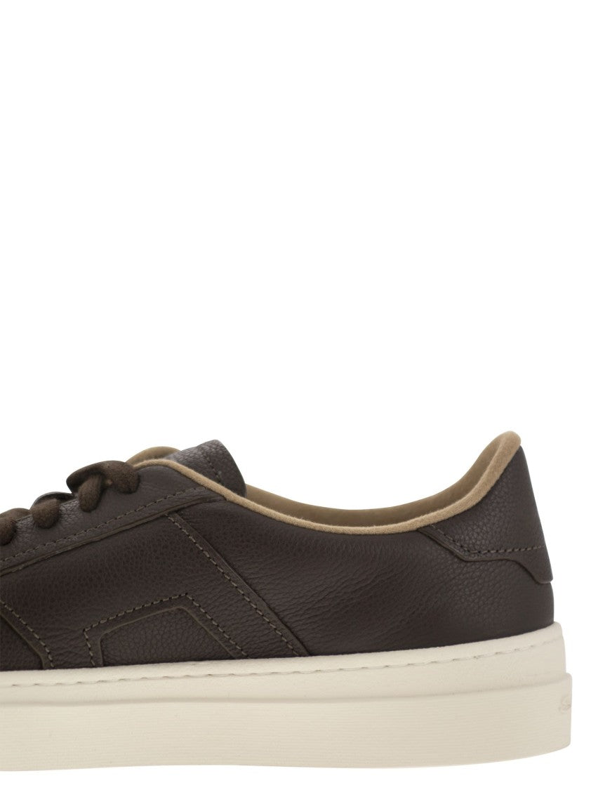 Santoni Tumbled Leather Double Buckle Trainer