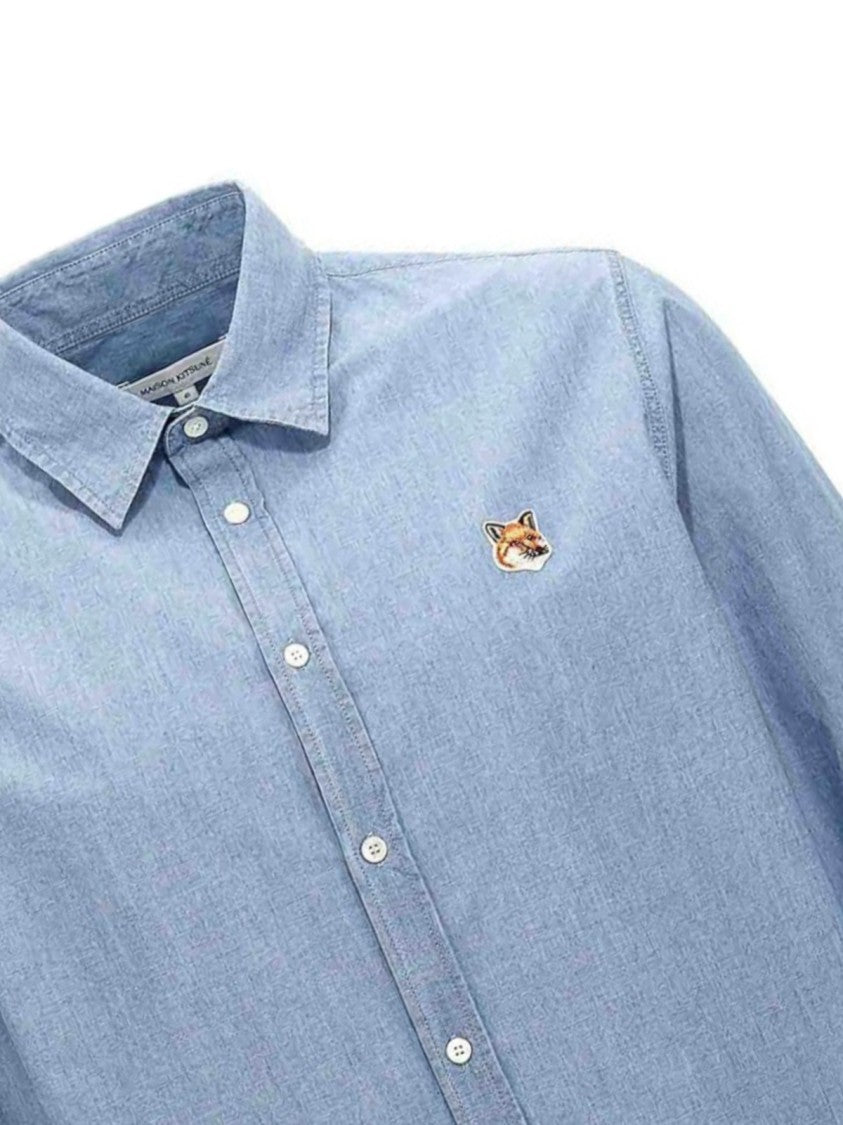 Maison Kitsuné Long-Sleeve Button-Up Shirt With Classic Collar And Embroidered Detail