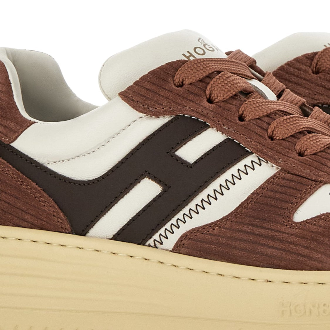 Hogan Textured Brown Corduroy And Leather Sneakers
