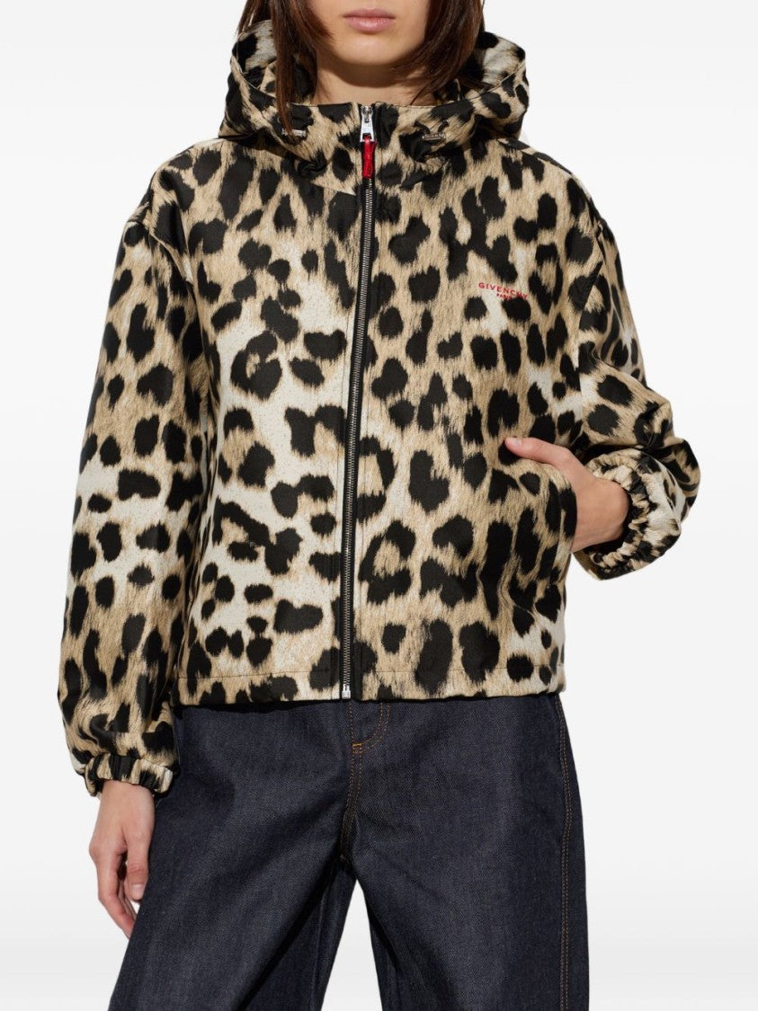 Givenchy Multicolor Leopard Print Hooded Drawstrings Jacket
