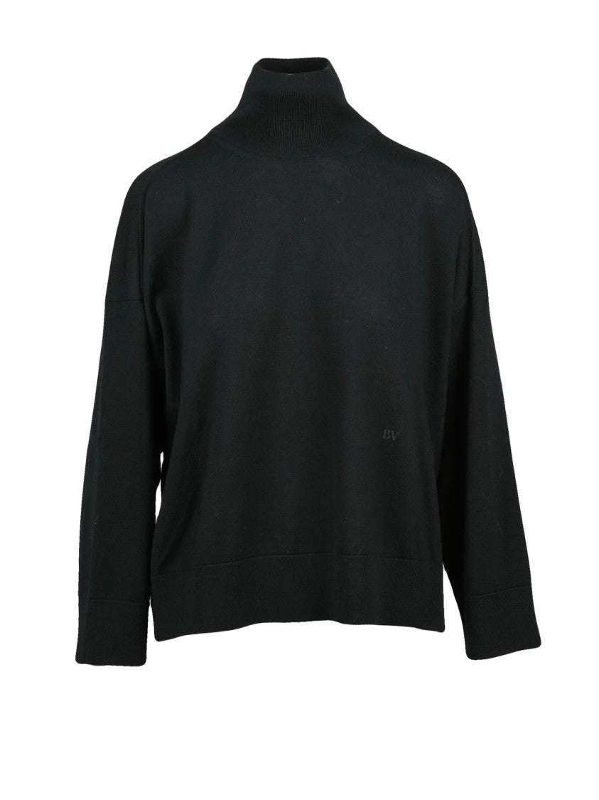 Bottega Veneta High-Neck Black Wool Sweater With Ribbed Detailing