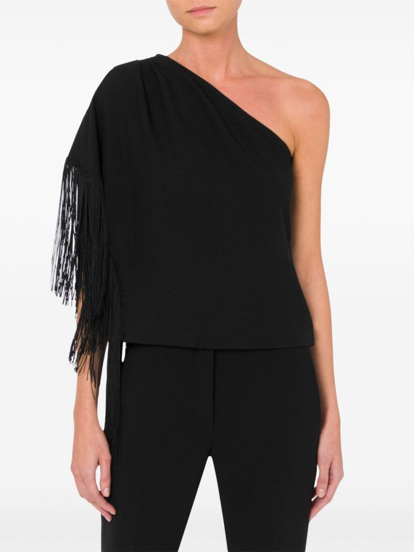 Moschino Fringed One-Shoulder Black Top