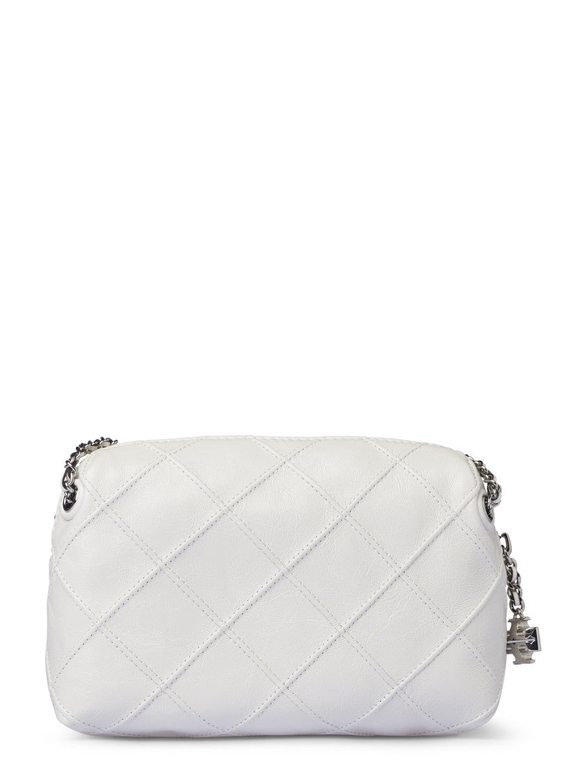 Tory Burch Quilted White Lamb Leather Crossbody Bag