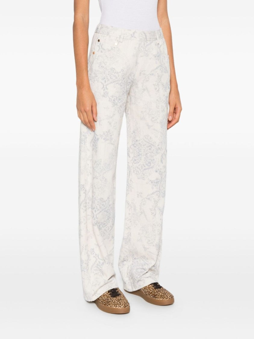 Forte Forte Wide-Leg Floral Pattern Pants With High Waist And Side Pockets