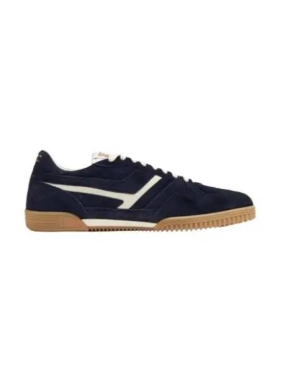 Tom Ford Navy Suede Sneakers With Contrasting Stripe And Gum Rubber Sole