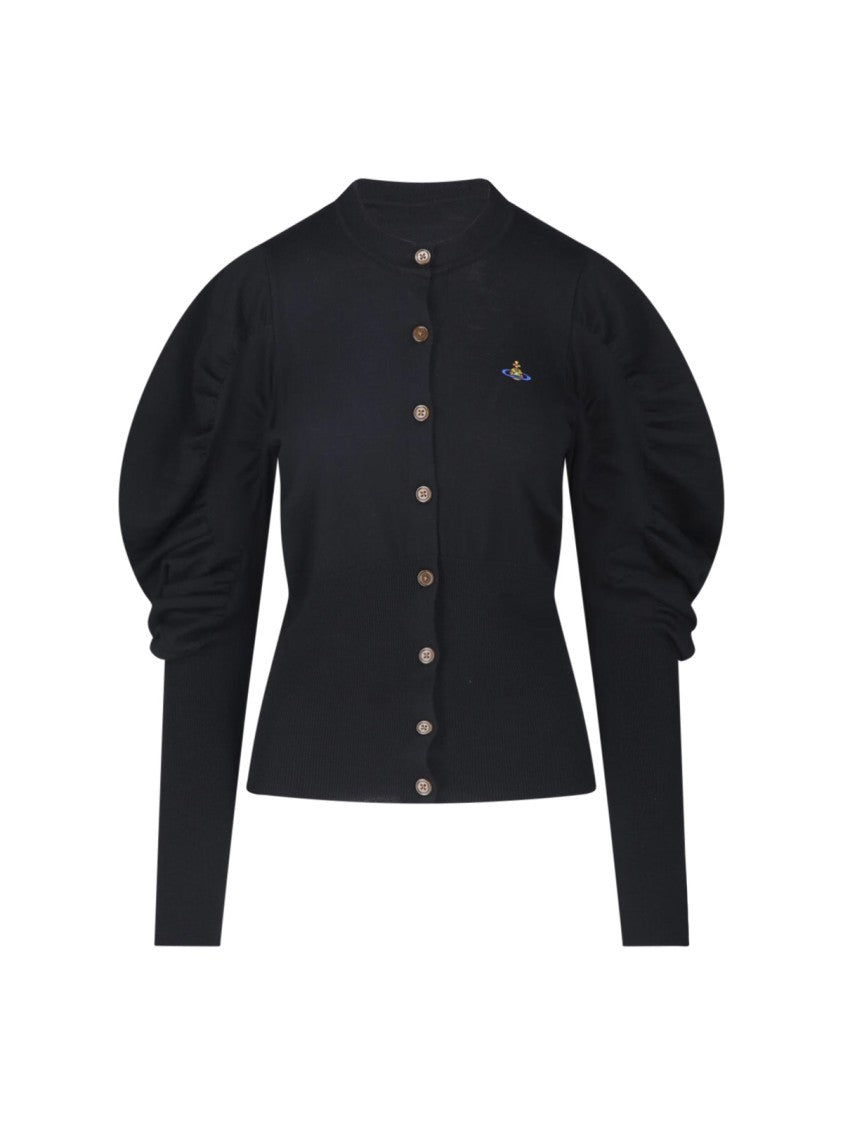 Vivienne Westwood Tailored Black Cardigan With Voluminous Sleeves And Logo Detail