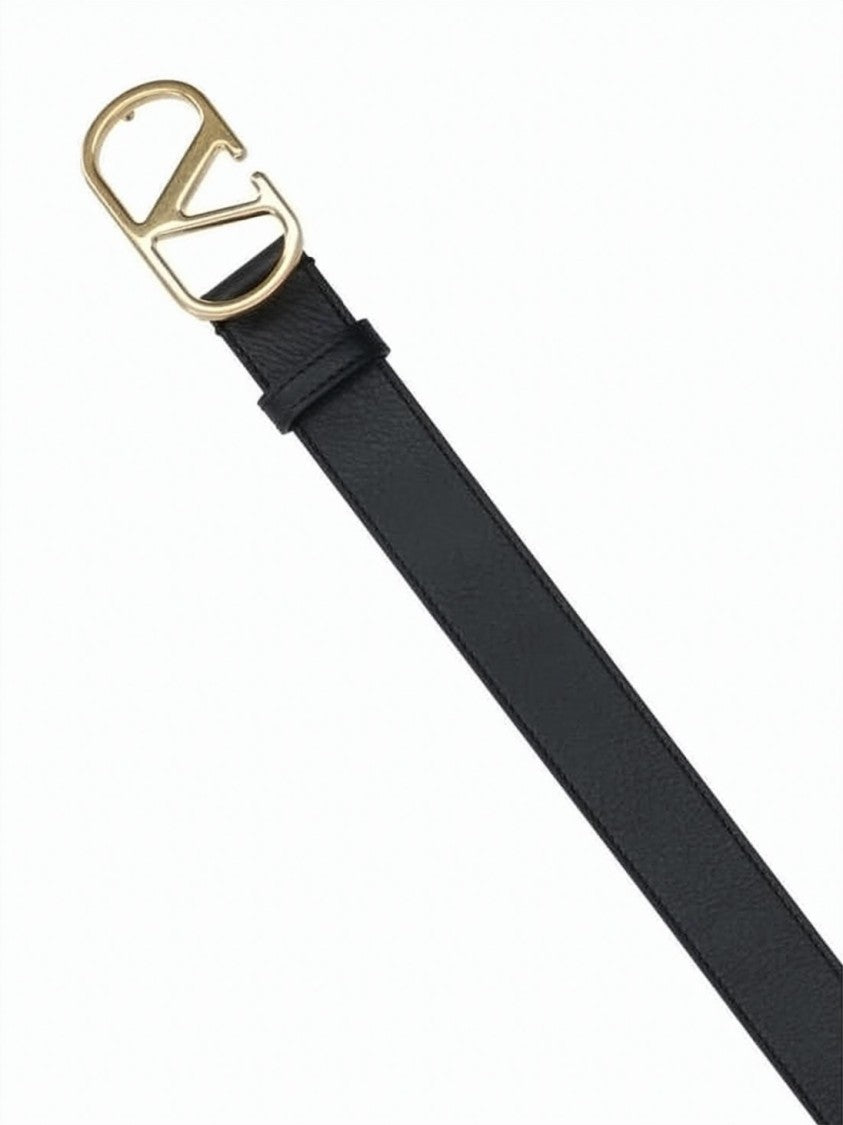 Valentino Garavani Calf Leather Belt With Gold-Tone 'V' Buckle