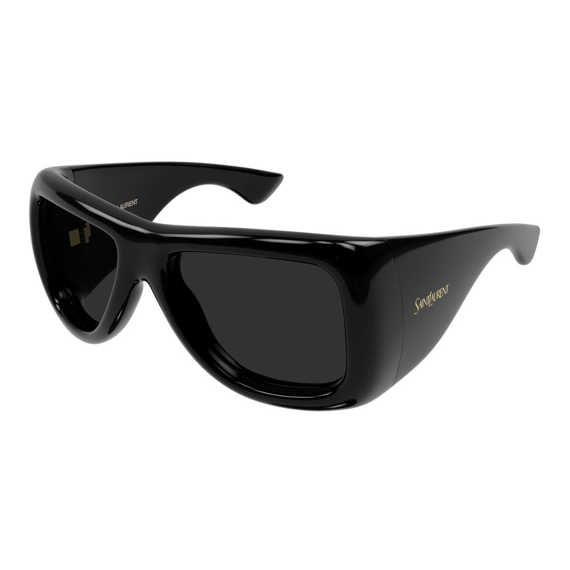 Saint Laurent Oversized Rectangular Sunglasses With Glossy Finish And Gold Branding
