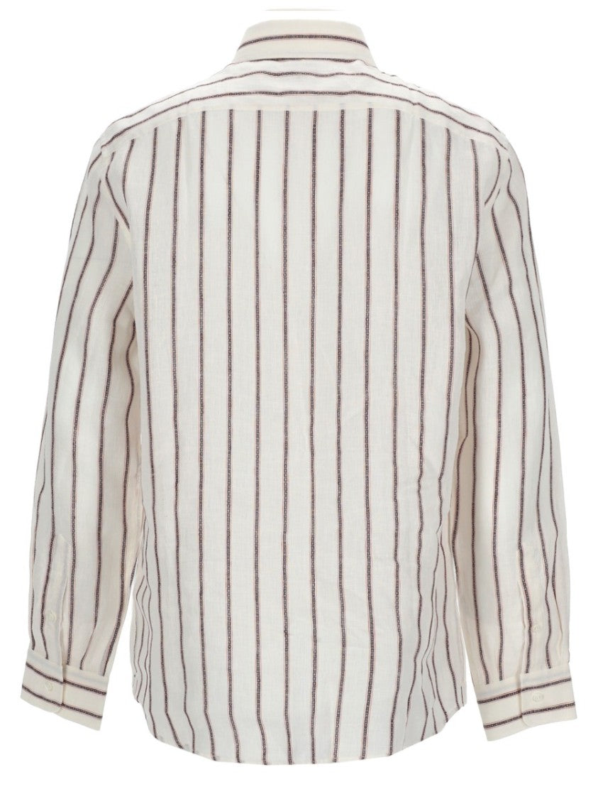 Brunello Cucinelli Striped Long-Sleeve Linen Shirt