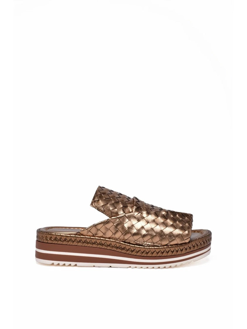 Pons Quintana Bronze Woven Metallic Platform Slide Sandals