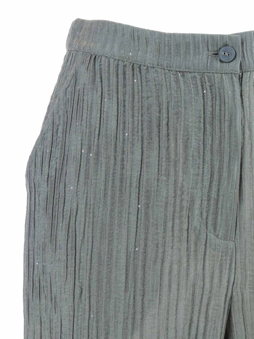 Emporio Armani Cropped Vertical Pleat Straight-Leg Pants