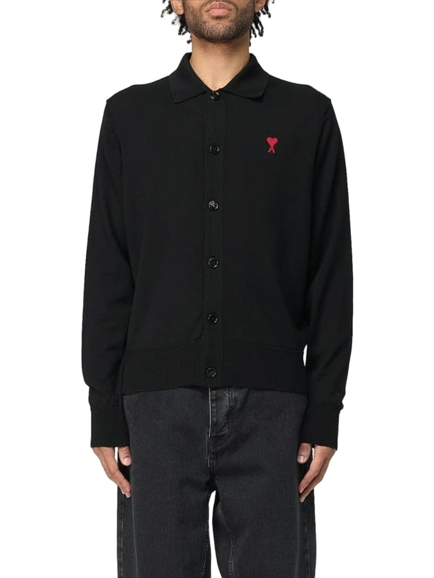 Ami Paris Classic Button-Up Merino Wool Cardigan With Emblem