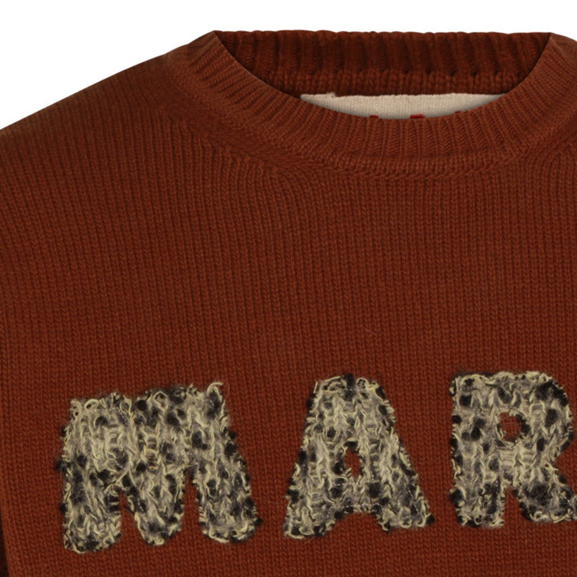 Marni Textured Brown Knit Sweater With Contrasting Lettering