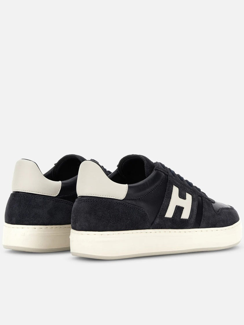 Hogan Black Low-Top Suede Texture Contrast Sneakers