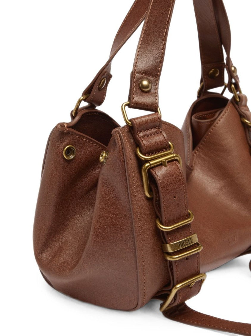 Diesel Soft Brown Leather Bag With Gold-Tone Accents